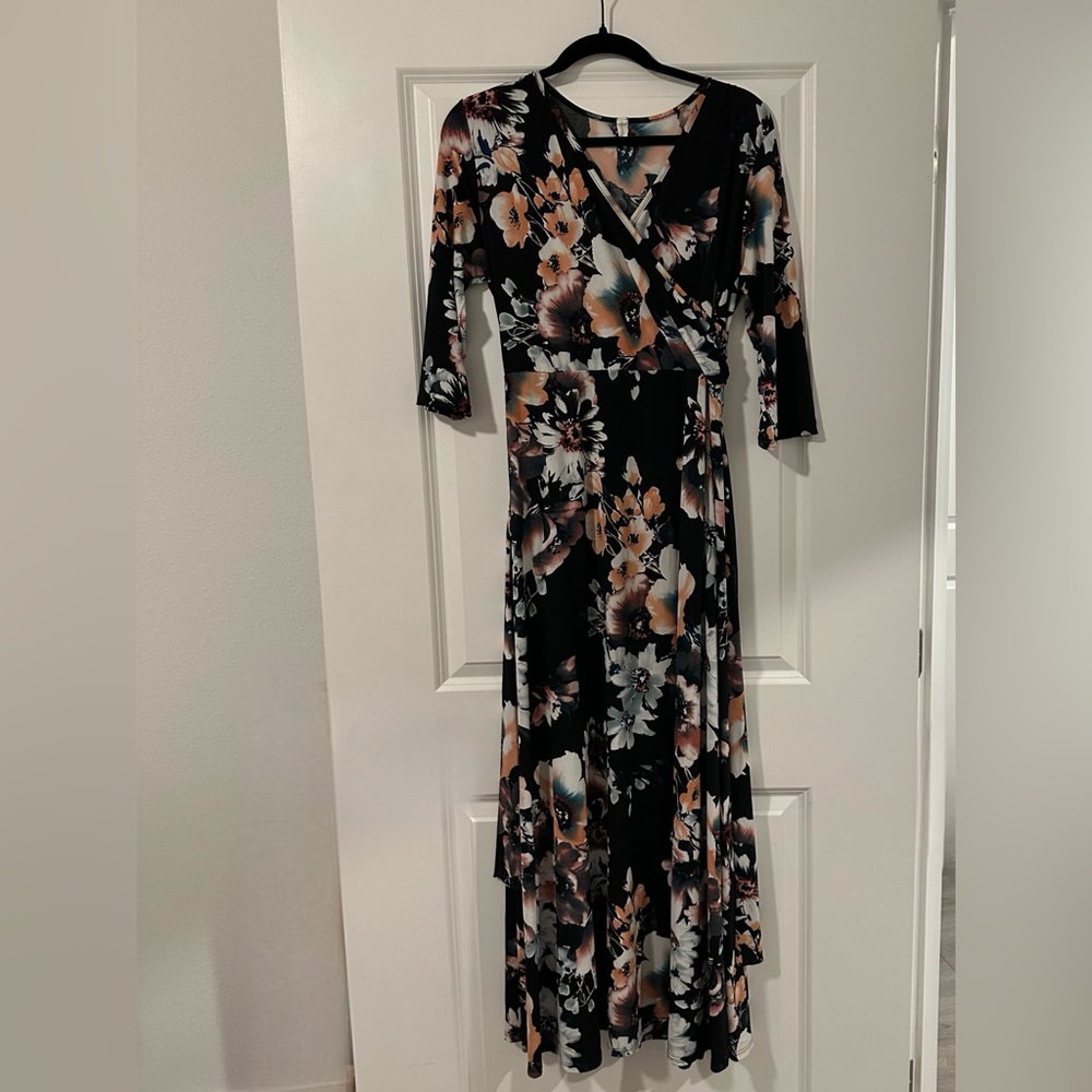 Pinkblush Black and Pink Floral Long Sleeve Dress